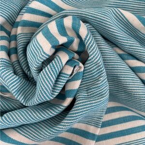 100% cotton thick fabric  in deep blue green stripe, perfect for all your DIYs
